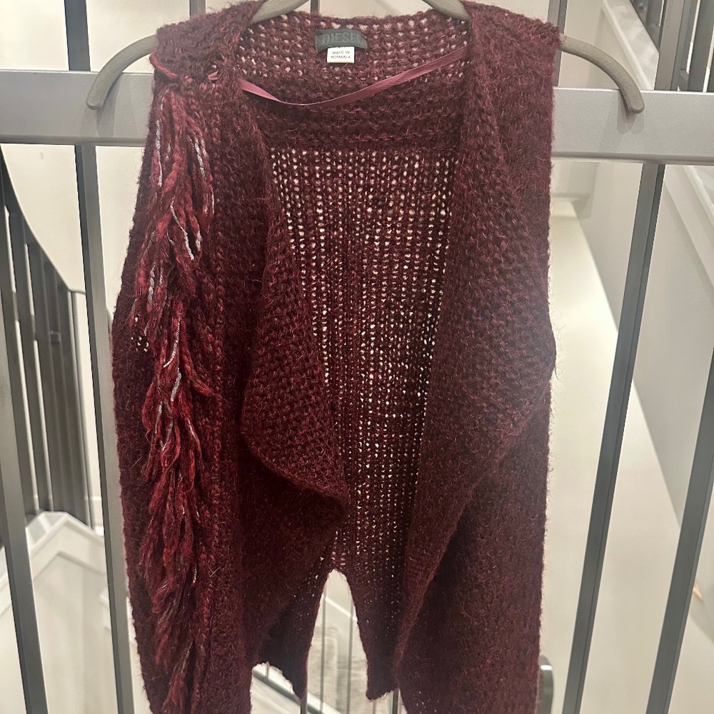 Diesel Maroon Black Fringe Vest